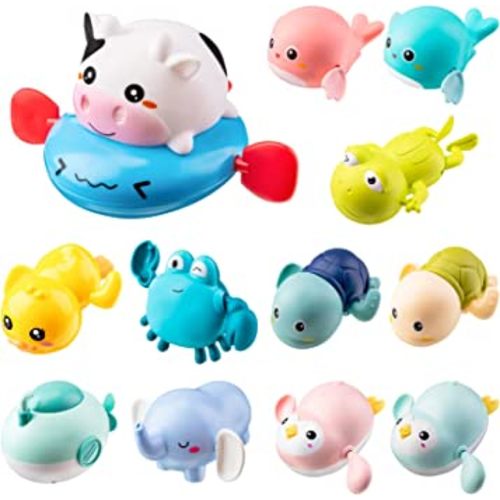12 Pack Cute Swimming Turtle Bath Toys Cute Animal Clockwork Bathtub Swimming Pool Toy Bathtub Toys Floating Wind Up Toys Boys Girls Water Bath Toy Set for Toddlers 1-3 in Bathroom Beach Pool