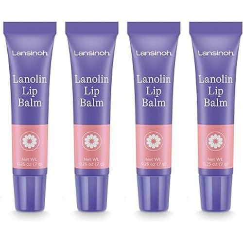 Lansinoh Lanolin Lip Balm, 4 Pack, 0.25 oz Each, Ultra-Moisturizing Lip Care with Natural Lanolin for Dry, Chapped Lips