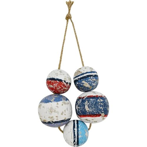 Morning View Buoy Decor Nautical Decor Wood Fishing Floats Decor for Home Coastal Wall Decor Hanging Decorative Boat Floats Wall Art Beach House Decor Nautical Ball with Rope Bathroom Decor 5 Inch