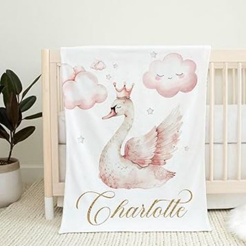 Personalized Princess Swan Baby Blankets for Girls, Custom Baby Blankets with Name for Girls, Princess Baby Girl Blanket, Baby Name Blanket, Pink Princess Nursery, Personalized Baby Blanket for Kids