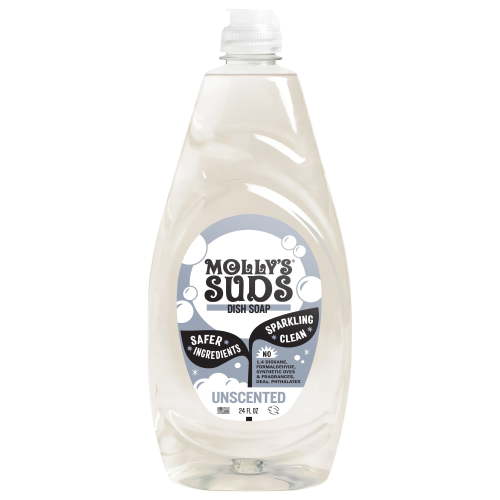 Molly's Suds Liquid Dish Soap | Simple Ingredients | Extra Scrubbing Power | Fragrance Free, 24 oz