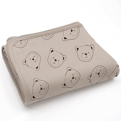 Woolino Toddler Blanket - Merino Wool and Organic Cotton Baby Blanket for Girls and Boys - 4 Season - 52.5” x 40” - Teddy Bear