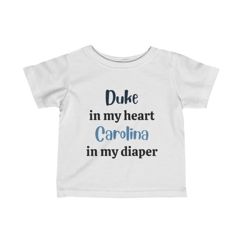 Duke Funny Baby Shirt, Duke in my heart, Carolina in my diaper baby outfit, North Carolina, Funny baby outfit, baby shower, baby