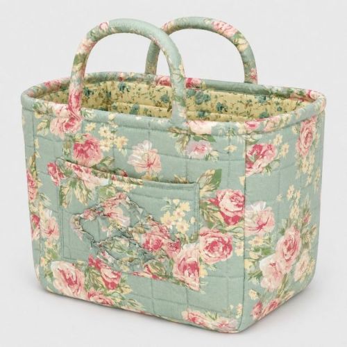 Alilang Quilted Floral Storage Caddy with Handles for Vanity Dorm Bathroom and Laundry Room - Green