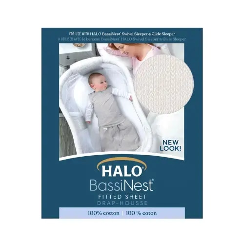 HALO - BassiNest Fitted Sheet 100% Cotton | Herringbone - cream ,