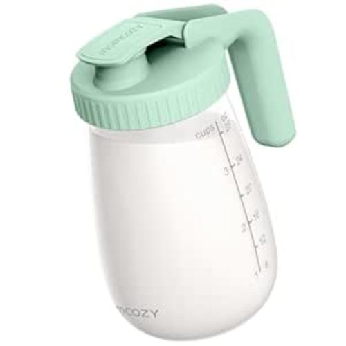Momcozy Breast Milk Pitcher, Resistant to Heat and Cold Abrupt Temp Swings, No Leak Glass Breast Milk Fridge Storage Container with Wide Mouth, Fast Baby Formula Maker, Green