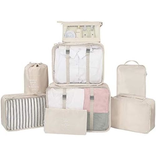 Belsmi 8 Set Packing Cubes with Shoe Bag - Compression Travel Luggage Organizer