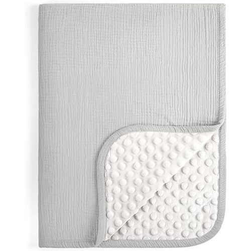 lulumoon Baby Blankets for Boys Newborn: Muslin & Minky Dotted Backing - Thermal Receiving Blanket for Stroller & Registry Gift 30"x40"（Gray
