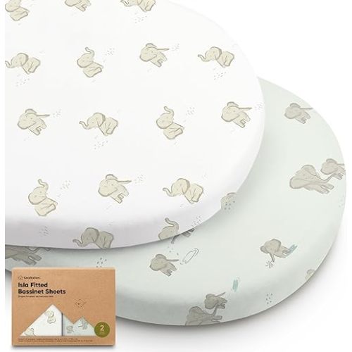 2-Pack Baby Bassinet Sheets Girl, Boy - Viscose Derived from Bamboo Fitted Bassinet Sheets Compatible with Halo Bassinest Swivel Sleeper, Baby Delight, Graco Bedside Bassinet Mattress Sheet (Elly)