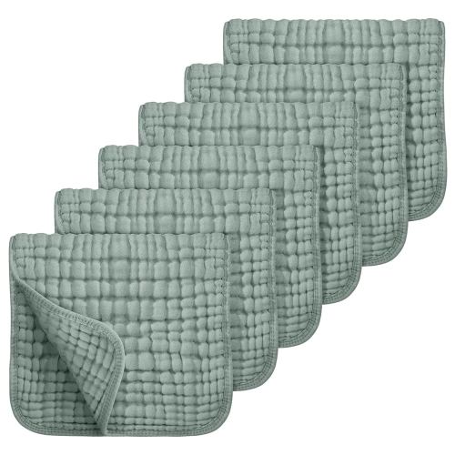Looxii Muslin Burp Cloths 6 Pack 100% Cotton Muslin Cloths Large 20''x10'' Extra Soft Absorbent Burping Cloth for Baby Boys and Girls (Dark Green)