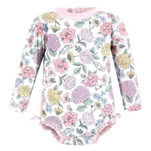 Hudson Baby Girls Rashguard Baby Swimsuit, Vintage Blossom, 3-6 Months