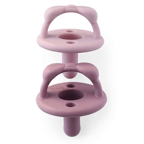 Itzy Ritzy Silicone Pacifiers for Newborn - Sweetie Soother Pacifiers Feature Collapsible Handle & Two Air Holes for Added Safety; for Ages Newborn and Up, Set of 2 in Orchid & Lilac - 2 Count (Pack of 1) - Bow