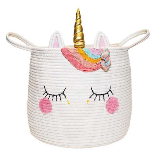 Handmade Woven Unicorn Basket, Nursery Toy Storage, Baby Gift