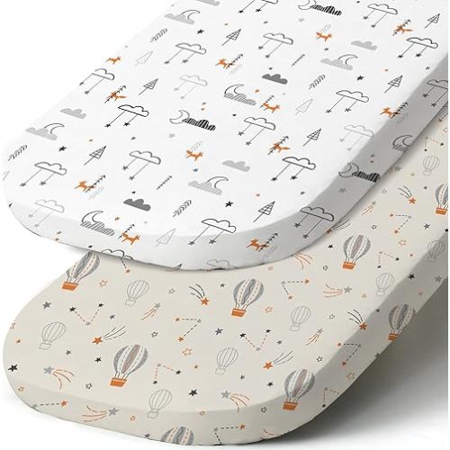 Stretch Fitted Bassinet Sheet Set BROLEX 2 Pack Cradle Sheets for Bassinet Pad/Mattress,Unisex Boys Girls,Ultra Soft,Starsmoon Balloon