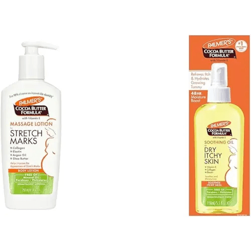Palmer's Cocoa Butter Formula Massage Lotion for Stretch Marks & Cocoa Butter Formula Soothing Oil with Vitamin E, Dry, Itchy Skin Relief, Pregnancy-Safe Anti-Itch Body Oil, 5.1 Ounces