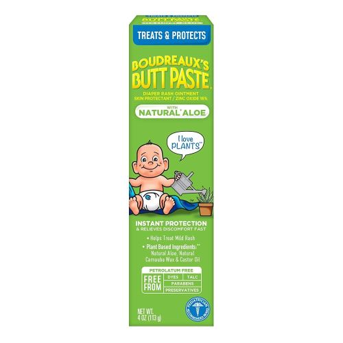 Boudreaux's Butt Paste with Natural* Aloe Diaper Rash Cream, Ointment for Baby, 4 oz Tube