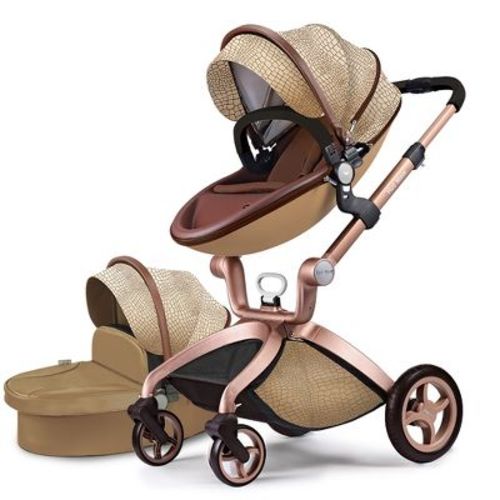 Hotmom Stylish Baby Stroller: Height-Adjustable Seat and Reclining Baby Carriage (Orange)