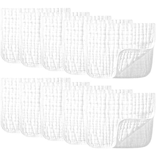 Yoofoss Muslin Burp Cloths 10 Pack Baby Washcloths Large 20''X10'' 100% Cotton 6 Layers Super Soft and Absorbent - White