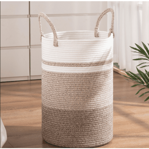 Cherishgard Laundry Hamper?Woven Cotton Rope Laundry Hamper with Handles for Blanket, Toys