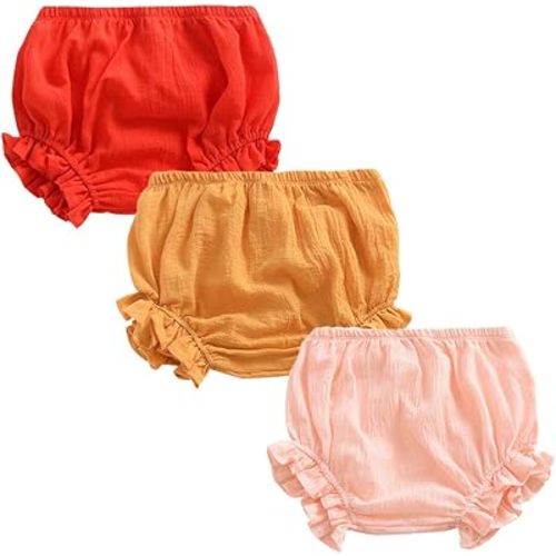 3PC Shorts Set Newborn Baby Girls Boys Pants Cotton Linen Blend Cute Floral Bloomers Triangle Shorts