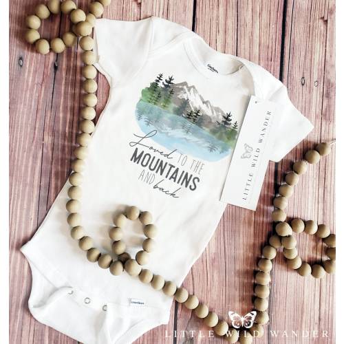 Loved to the Mountains Baby Onesie® Mountain Baby Bodysuit, Adventure Baby Shower Gift, Hiking Climber First Birthday Shirt Take Home Outfit