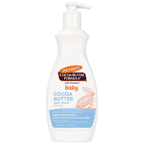 Palmer's Loción para bebé, loción corporal de fórmula de manteca de cacao, 13.5 onzas líquidas, humectante suave para bebés para pieles delicadas con vitamina E y aloe, hipoalergénica, humedad de 48