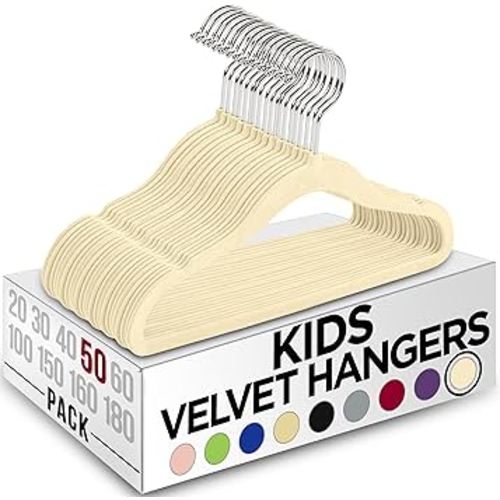 Utopia Home Kids Hangers Velvet (50 Pack) - 11 Inch Durable Baby Hangers for Closet - Perfect Toddler Hangers Non Slip for Everyday Use (Ivory)
