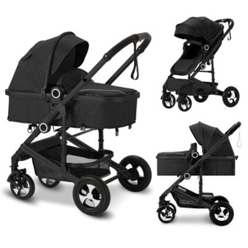 AILEEKISS 3-in-1 Convertible Baby Stroller with Big Seat and Adjustable Canopy, 24 Pound, Black