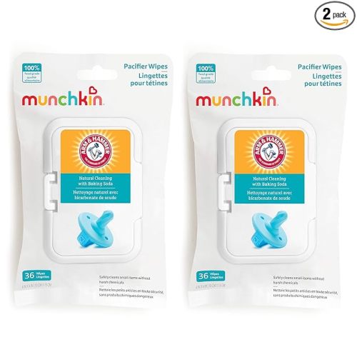 Munchkin Arm & Hammer Pacifier Wipes - Safely Cleans Breast Pump Parts and Feeding Essentials for Baby and Toddler, 2 Pack, 72 Wipes
