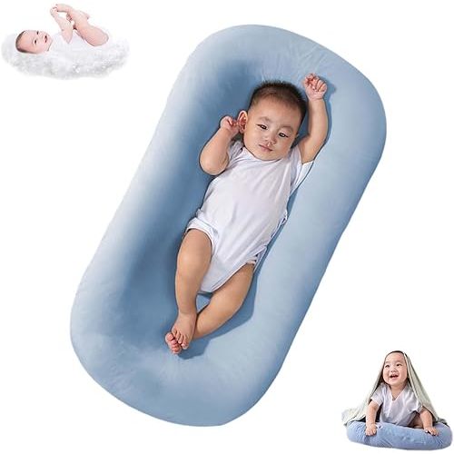 Baby Lounger Pillow Soft Organic Cotton Breathable Lounger for Newborn, Baby Lounger for Newborn, Infant Lounger for Baby Rest & Activity (Lake Green)
