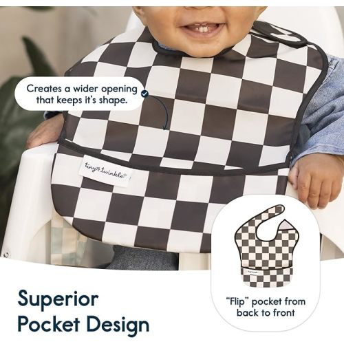 Tiny Twinkle Mess-Proof Baby Bib - Waterproof Bib for Baby Boy or Girl - PFAS, PVC, BPA, Phthalate Free - Baby Food Bibs - 3 Pack - 3-pack Checkers Boy