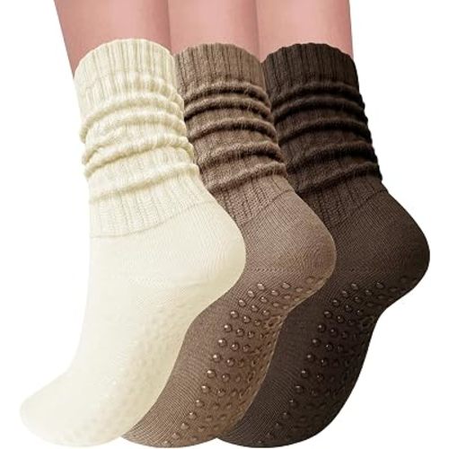 3 Pairs Pilates Socks with Grips for Women Yoga Slouch Grippy Socks for Barre Workout Hospital