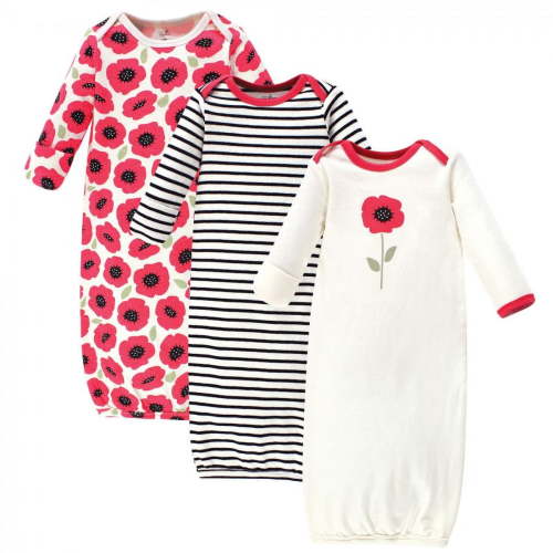 Touched by Nature Infant Girl Organic Cotton Gowns, Poppy, Preemie/Newborn