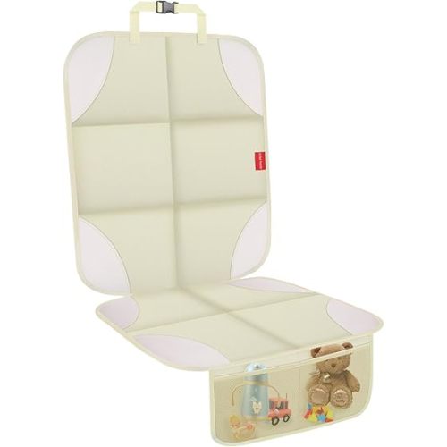 Car Seat Protector for Child Car Seat with Thick Padding, Non-Slip Backing, Mesh Storage Pockets, Waterproof Car Seat Covers Under Baby Seat for SUV, Sedan, Truck