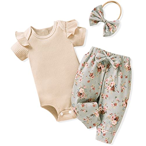 Aalizzwell Baby Girls Ribbed Bodysuit Pants Outfits Spring Summer Clothes