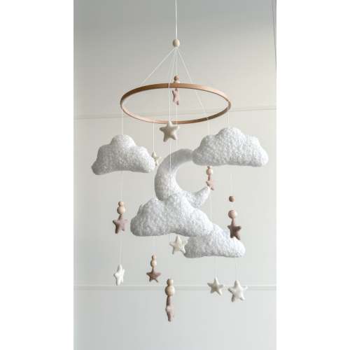 Boucle clouds and moon baby nursery mobile