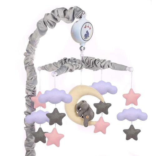 Baby Crib Mobile with Elephants, Clouds and Stars,Baby Mobile Musical Crib Mobile Music Box with 12 Lullabies (Elephant Baby Mobile)