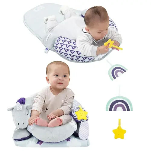 Lovvie & Joy 2-in-1 Tummy Time Mat & Seated Support Pillow,Baby Tummy Time Pillow Support for Newborns and Older Babies,with Detachable Support Pillow and Toys Unicorn with Lullaby Music