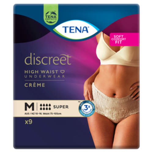 Tena Discreet High Waist Underwear Super Crème M 9 Pack