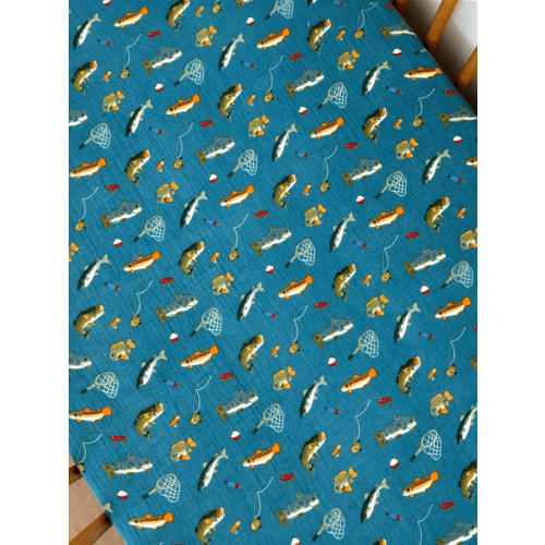 Muslin Crib Sheet, Gone Fishing