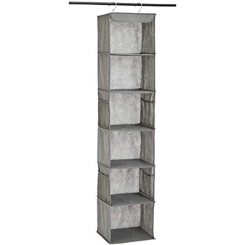 Amazon Basics 6-Tier Hanging Closet Shelf Organizer With Pockets, 8.5" D x 12" W x 9" H, Grey