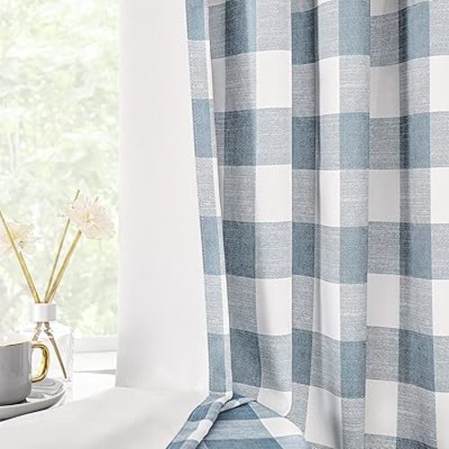 Randall Buffalo Check Blackout Curtain Panels Blue and White Room Darkening Energy Saving Plaid Grommet Curtain Small Drapery Sets for Bedroom & Living Room, 2 Panels (52 x 54 Inches, Blue/White)
