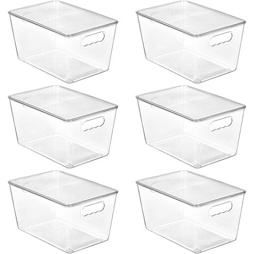 Vtopmart 6 Pack Clear Stackable Storage Bins with Lids, Large Plastic Containers with Handle for Pantry Organizer and Storage,Perfect for Bathroom,Cabinet,Kitchen,Fridge,Closet Organization