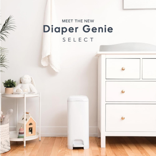 Diaper Genie Select Pail Registry Gift Set (White) | Made of Durable Stainless Steel Metal | Includes 2 Jumbo Refills | Holds 1620 Newborn Diapers