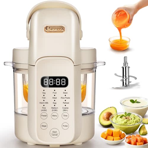 IAGREEA Glass Baby Food Maker, One Step Baby Food Processor Steamer Puree Blender Grinder Mills Machine, Auto Cooking & Grinding for Healthy Homemade Baby Food with 3 Age Stages, BPA-Free