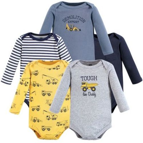 Hudson Baby Infant Boy Cotton Long-sleeve Bodysuits, Construction, 0-3 Months