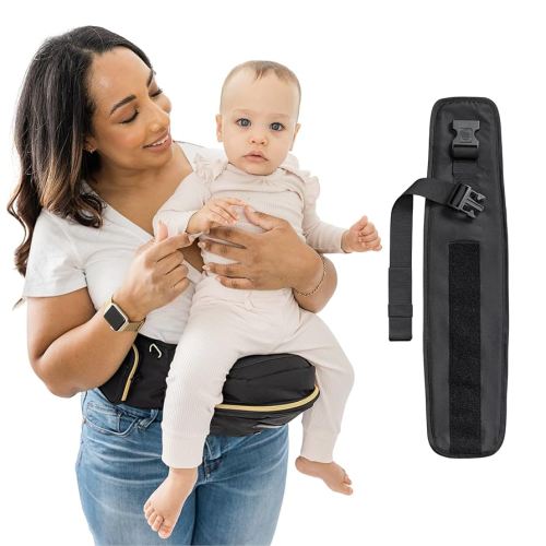 Tushbaby New - Black/Gold Carrier + Extender. Adjustable up to 71" - USA Safety Certified Hip Seat Baby Carrier - Machine Washable, Ergonomic Newborn + Toddler + Child