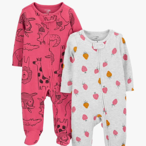 NB Simple Joys by Carter's Baby Girls' 2-Way Zip Thermal Footed Sleep and Play, Pack of 2