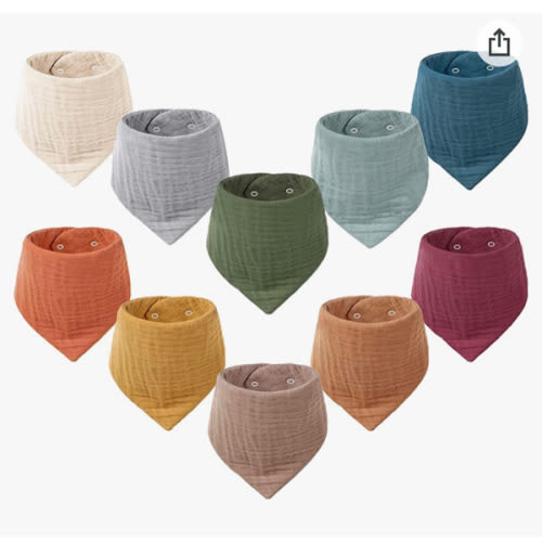 Konssy Muslin Baby Bibs 10 Pack Baby Bandana Drool Bibs 100% Cotton for Unisex Boys Girls, 10 Solid Colors Set for Teething and Drooling