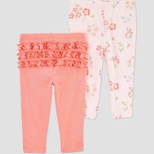 Carter's Just One You®️ Baby Girls' 2pk Coral Floral & Ruffle Pants - Pink 9m